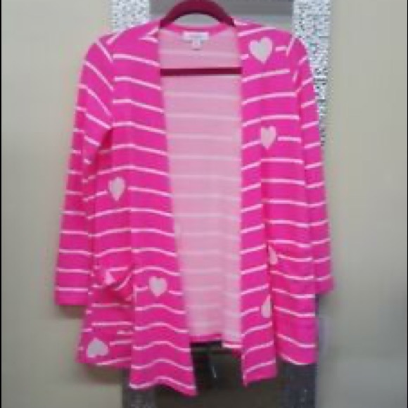 LuLuRoe Caroline Cardigan pink with hearts - Picture 4 of 6